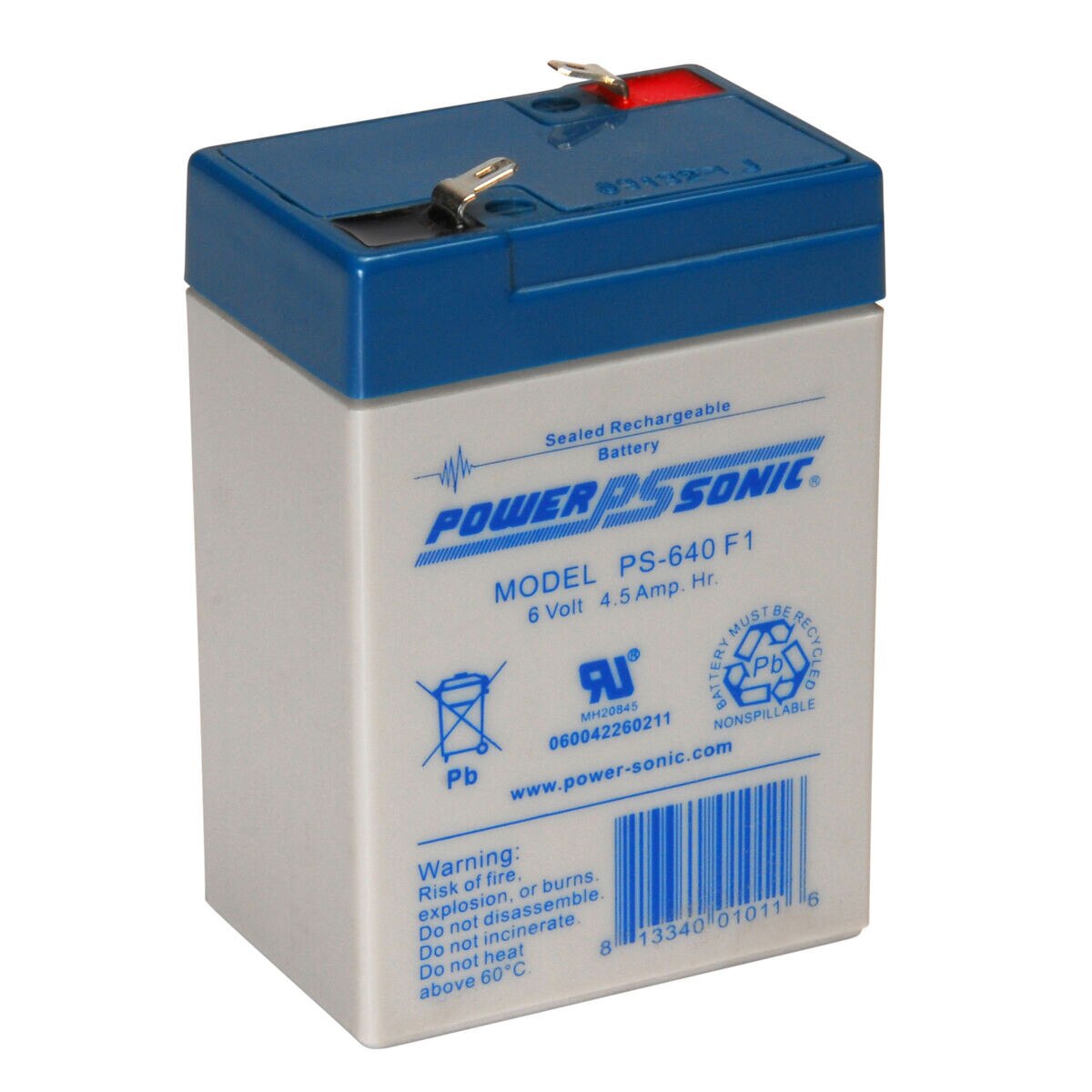 PowerSonic PS640 Sealed Lead Acid Battery 6V 4.5Ah